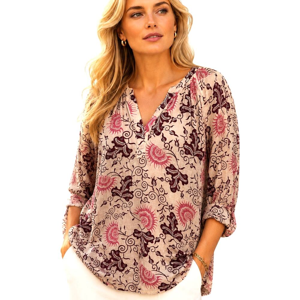 Ulla Johnson Floral Top Womens Size 4 White Pink Cotton Designer Blouse